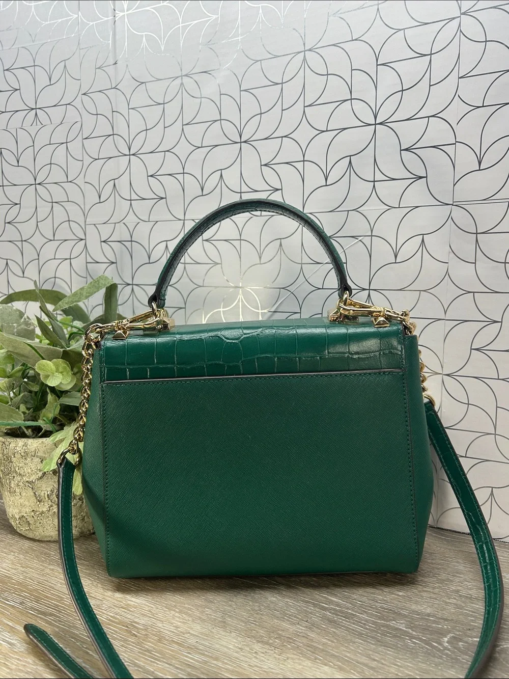 Michael Kors Emerald Green Croc-Accent Top Handle Satchel